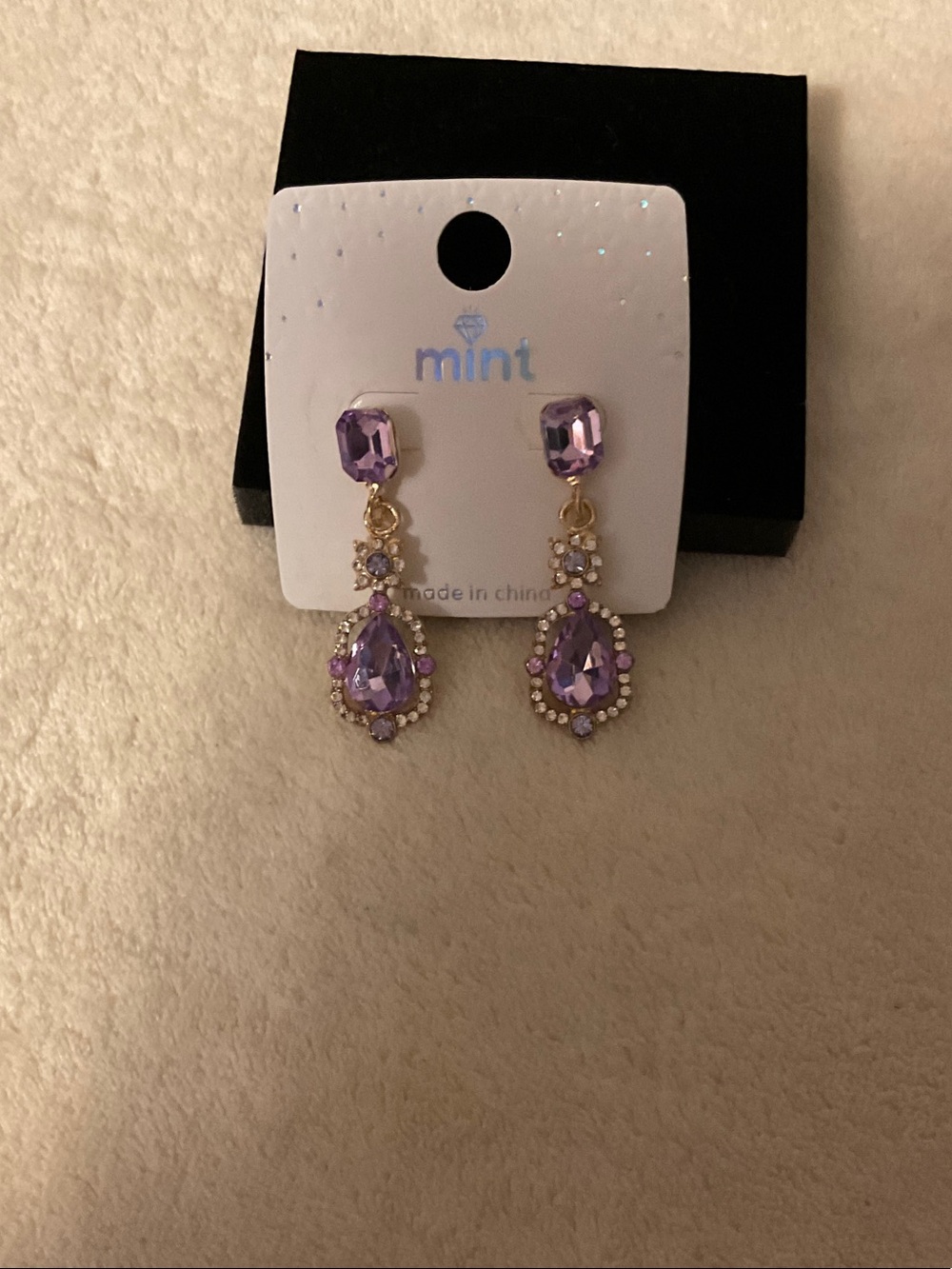 Mint Purple Crystal Teardrop Dangle Earrings